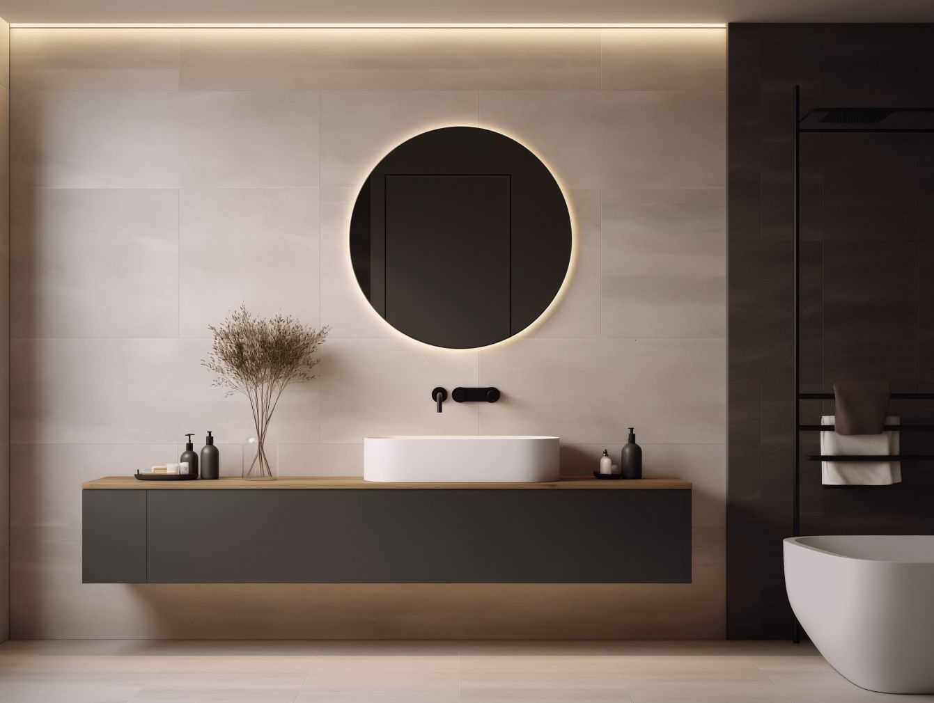 Badspiegel MOON - Grau mit Hintergrund Beleuchtung